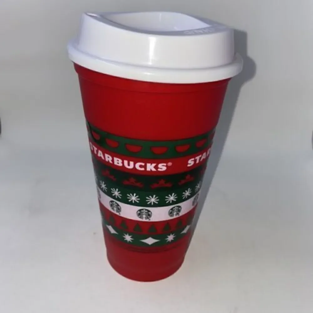 Starbucks 2014 Reusable Red Christmas 16 oz Coffee Cup Holiday Travel Mug w/ Lid